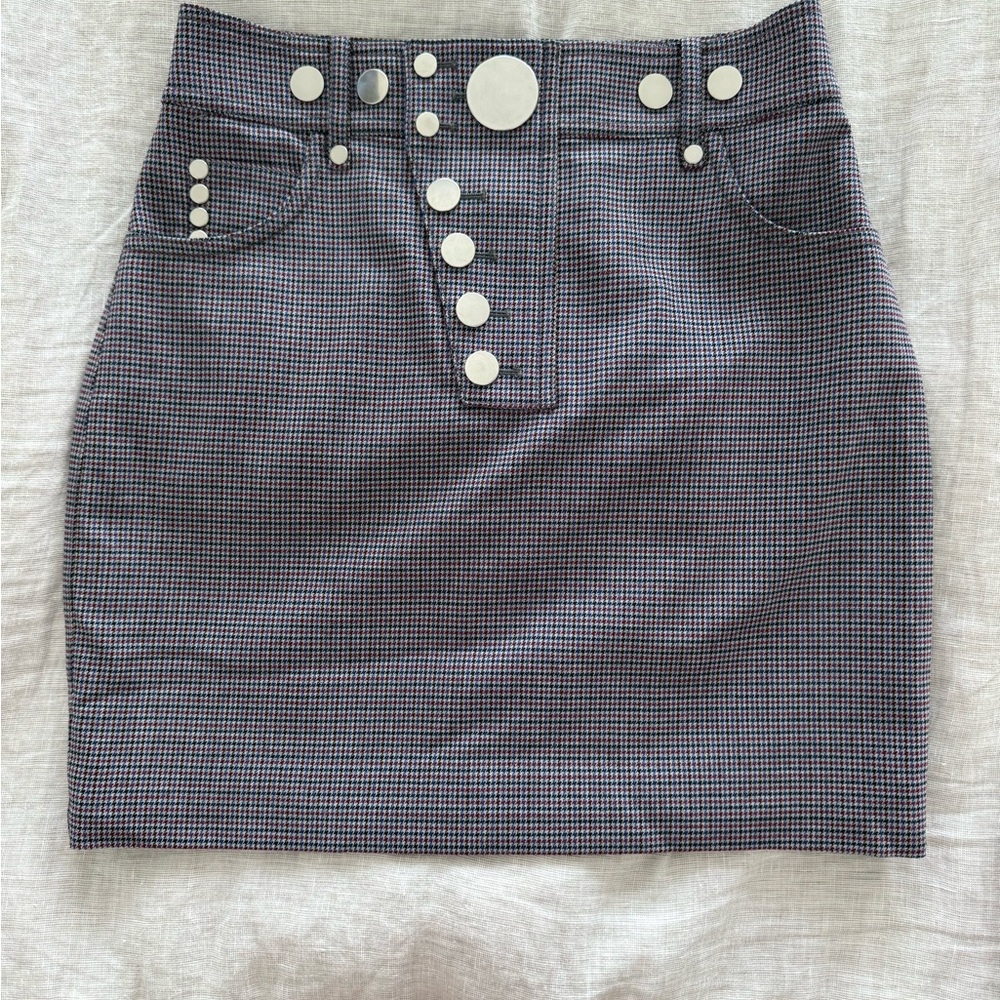 Alexander Wang Black and White Micro-Houndstooth Mini Skirt with Button Detail.